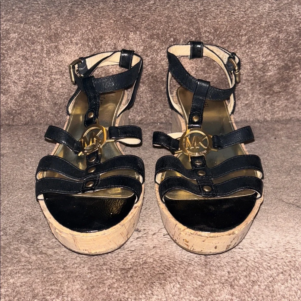 Michael Kors black leather and cork sandal ladies size 11. - Picture 2 of 7